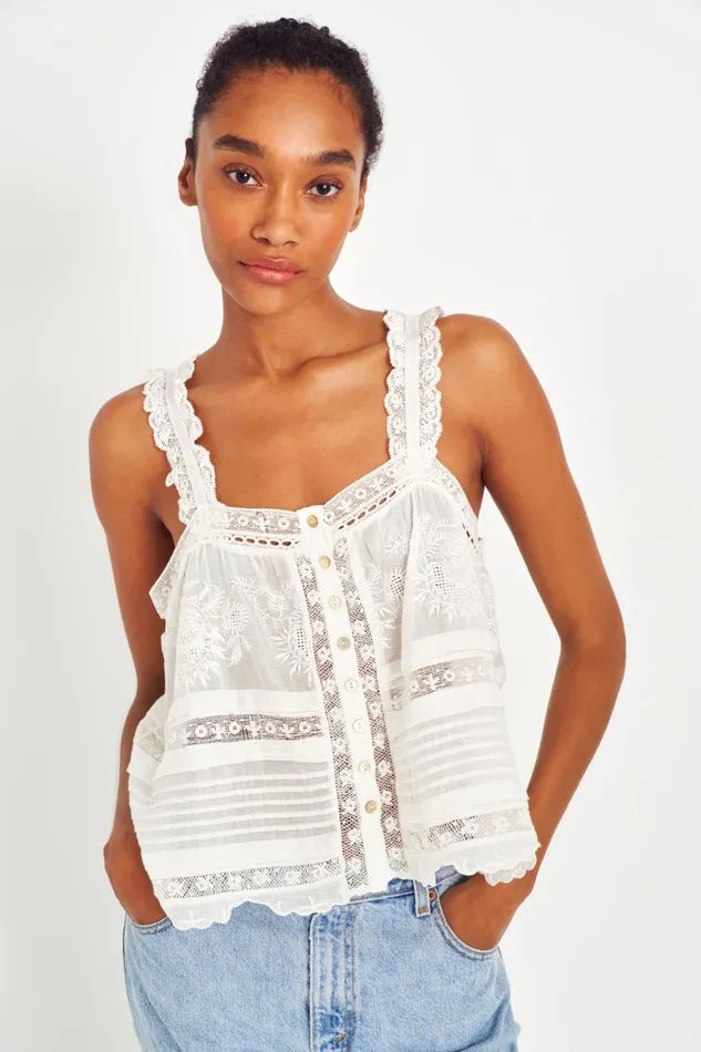 Women Tops LoveShackFancy Sully Heritage Tank Top White