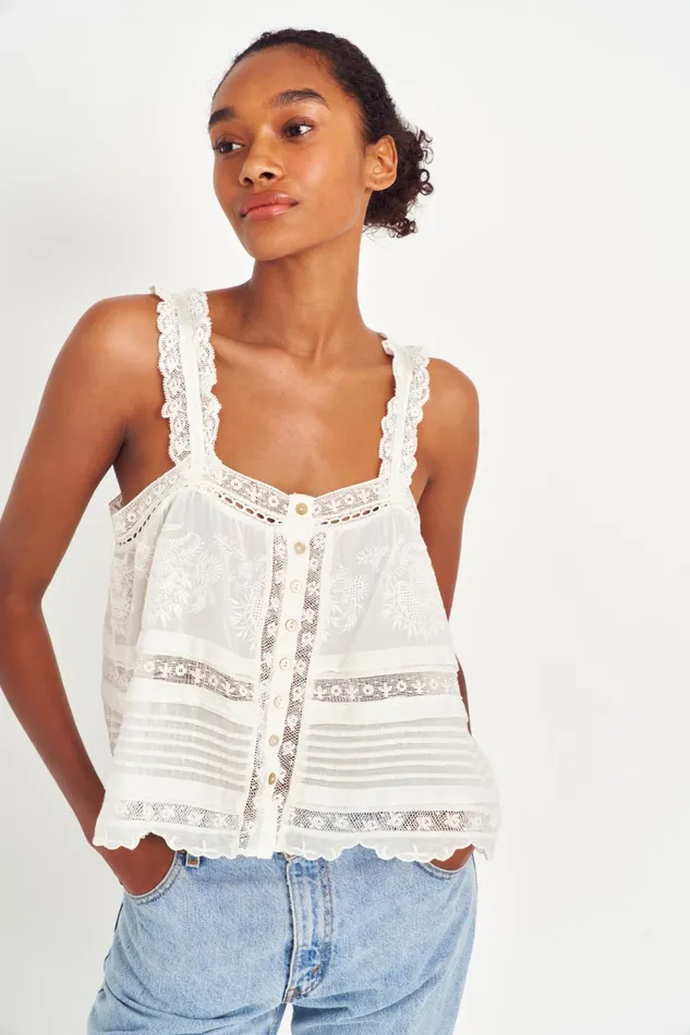 Women Tops LoveShackFancy Sully Heritage Tank Top White