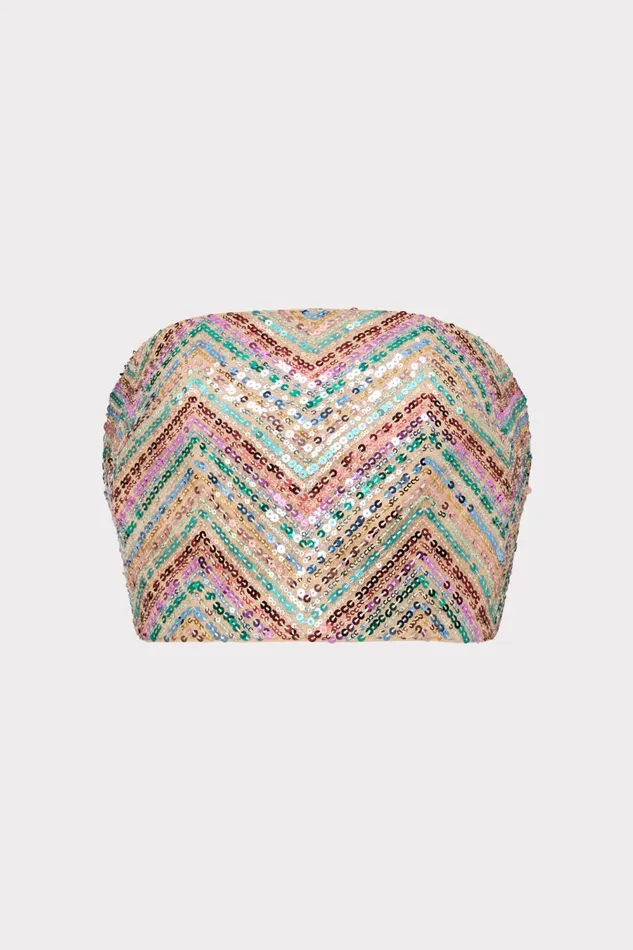 Women Tops Milly Chevron Sequins Strapless Crop Top Multi