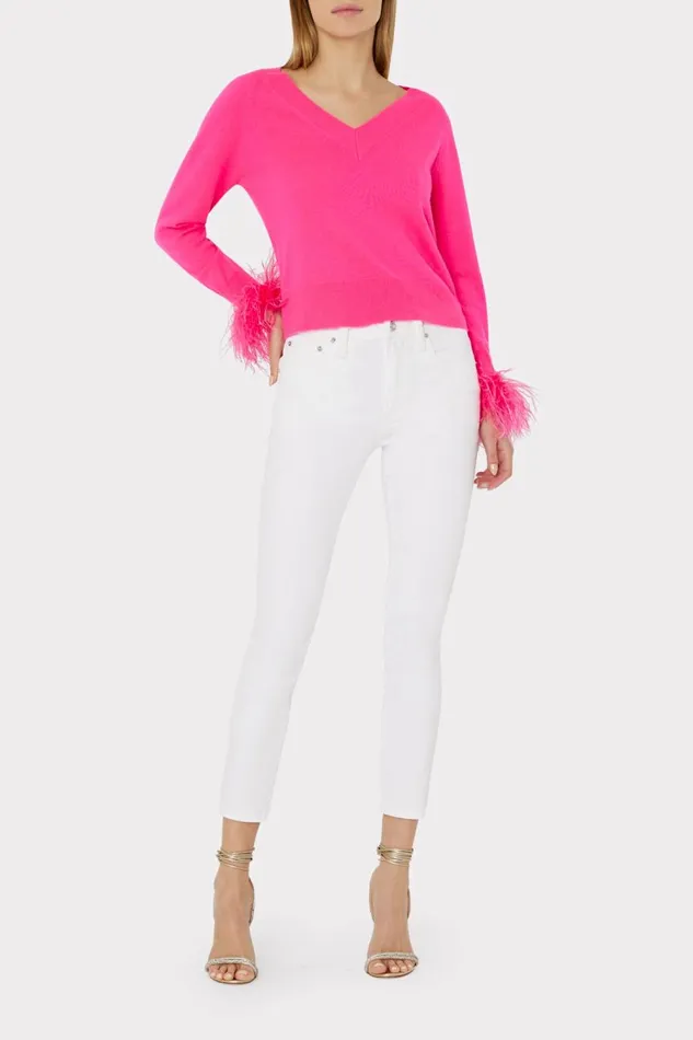 Women Tops Milly Feather Cuff Vneck Sweater Milly Pink Women Tops Milly Feather Cuff Vneck Sweater Milly Pink
