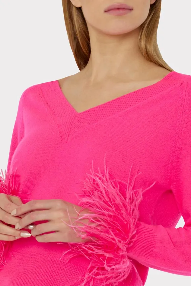 Women Tops Milly Feather Cuff Vneck Sweater Milly Pink Women Tops Milly Feather Cuff Vneck Sweater Milly Pink