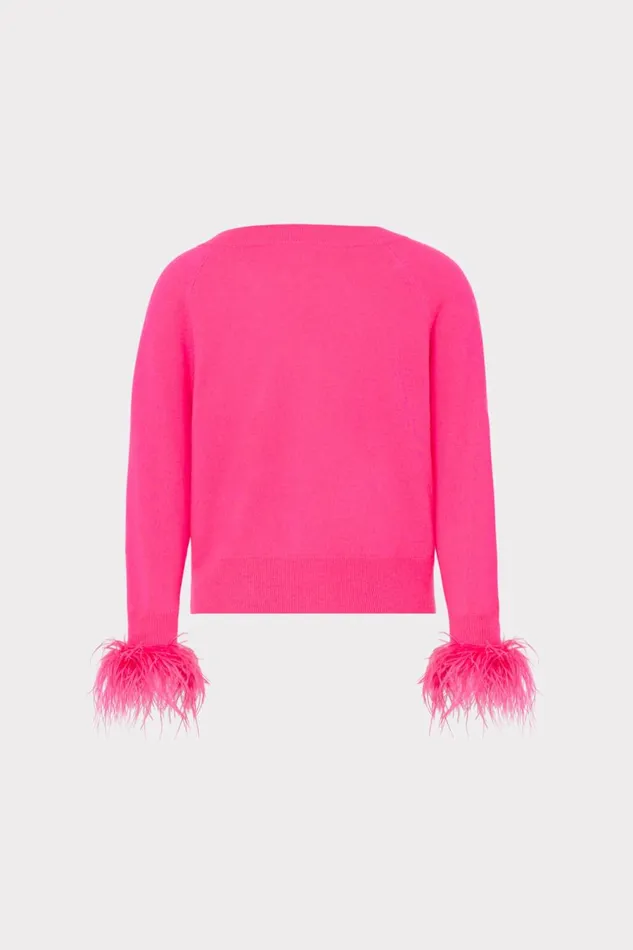 Women Tops Milly Feather Cuff Vneck Sweater Milly Pink Women Tops Milly Feather Cuff Vneck Sweater Milly Pink