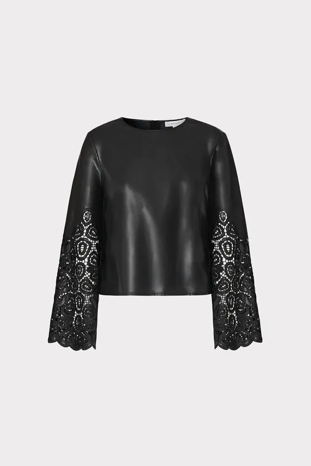 Women Tops Milly Lara Vegan Leather Long Sleeve Top Black