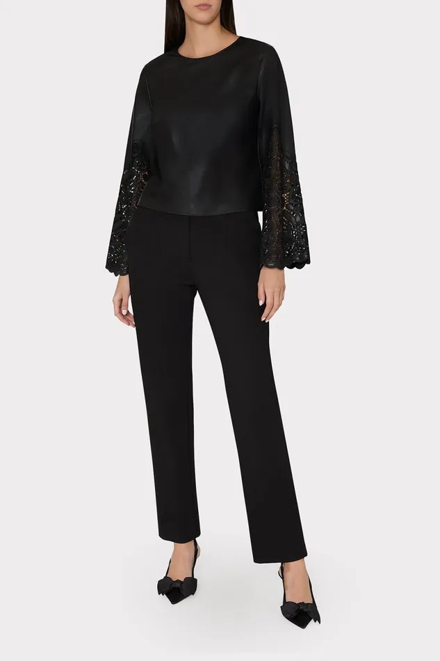 Women Tops Milly Lara Vegan Leather Long Sleeve Top Black Women Tops Milly Lara Vegan Leather Long Sleeve Top Black