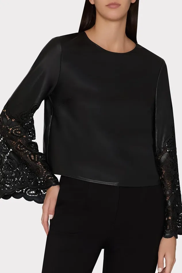 Women Tops Milly Lara Vegan Leather Long Sleeve Top Black Women Tops Milly Lara Vegan Leather Long Sleeve Top Black