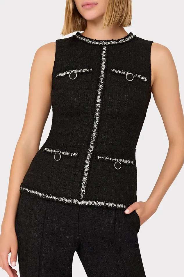 Women Tops Milly Nette Boucle Sleeveless Top Black Women Tops Milly Nette Boucle Sleeveless Top Black