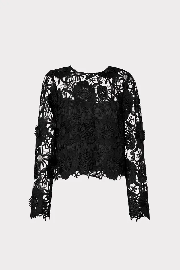 Women Tops Milly Nori Long Sleeve Lace Top Black