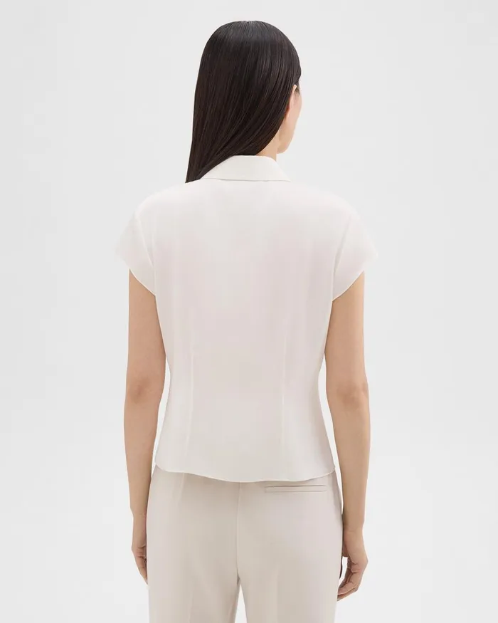 Women Tops Theory Cap Sleeve Shirt In Silk Georgette Ivory