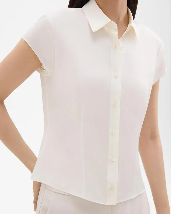 Women Tops Theory Cap Sleeve Shirt In Silk Georgette Ivory