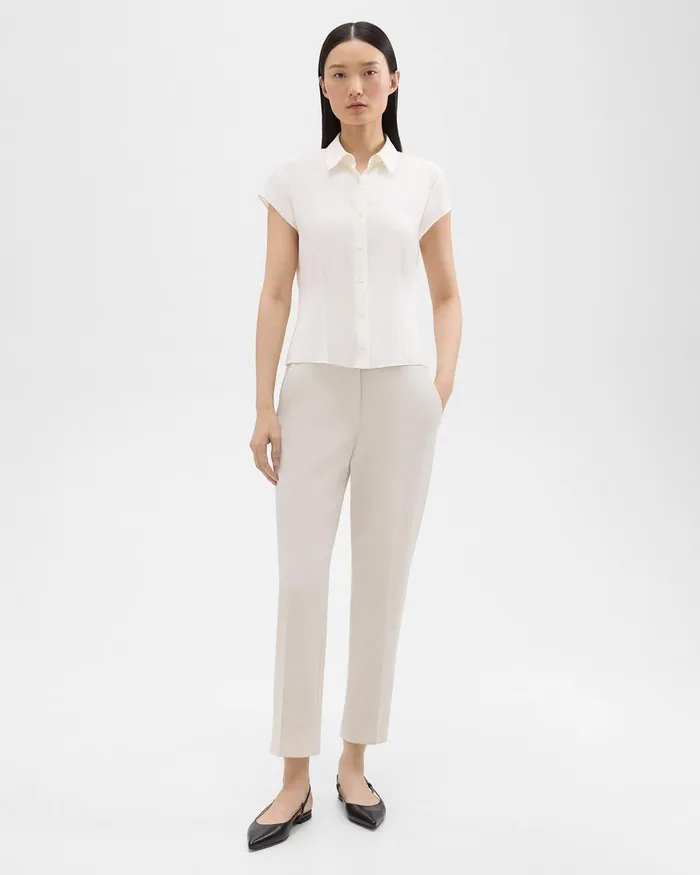Women Tops Theory Cap Sleeve Shirt In Silk Georgette Ivory