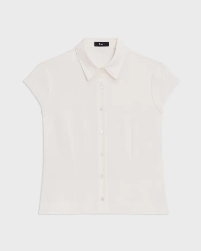 Women Tops Theory Cap Sleeve Shirt In Silk Georgette Ivory