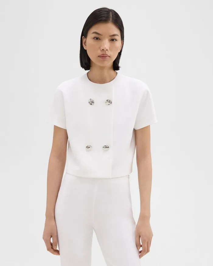 Women Tops Theory DoubleBreasted Crop Top In Crepe Ivory