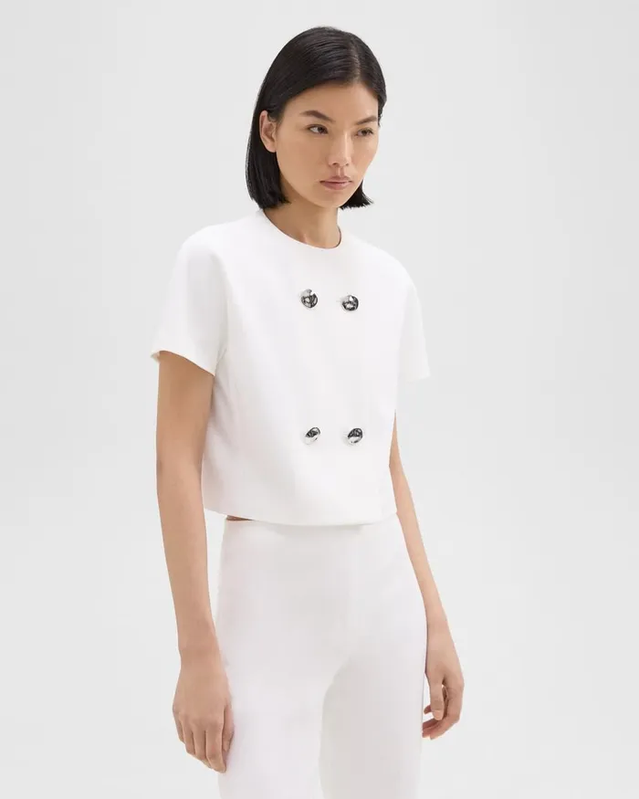 Women Tops Theory DoubleBreasted Crop Top In Crepe Ivory