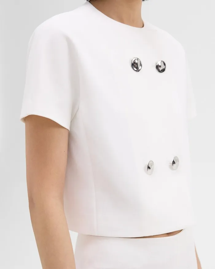 Women Tops Theory DoubleBreasted Crop Top In Crepe Ivory