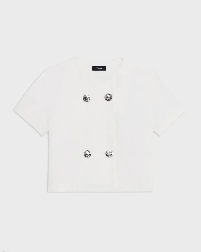 Women Tops Theory DoubleBreasted Crop Top In Crepe Ivory