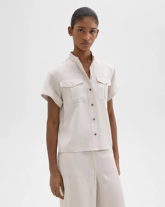 Women Tops Theory Military Shirt In Fluid Twill New Sand