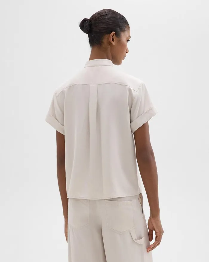 Women Tops Theory Military Shirt In Fluid Twill New Sand