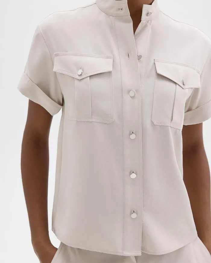 Women Tops Theory Military Shirt In Fluid Twill New Sand