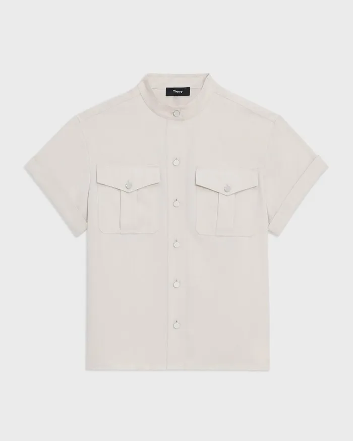 Women Tops Theory Military Shirt In Fluid Twill New Sand