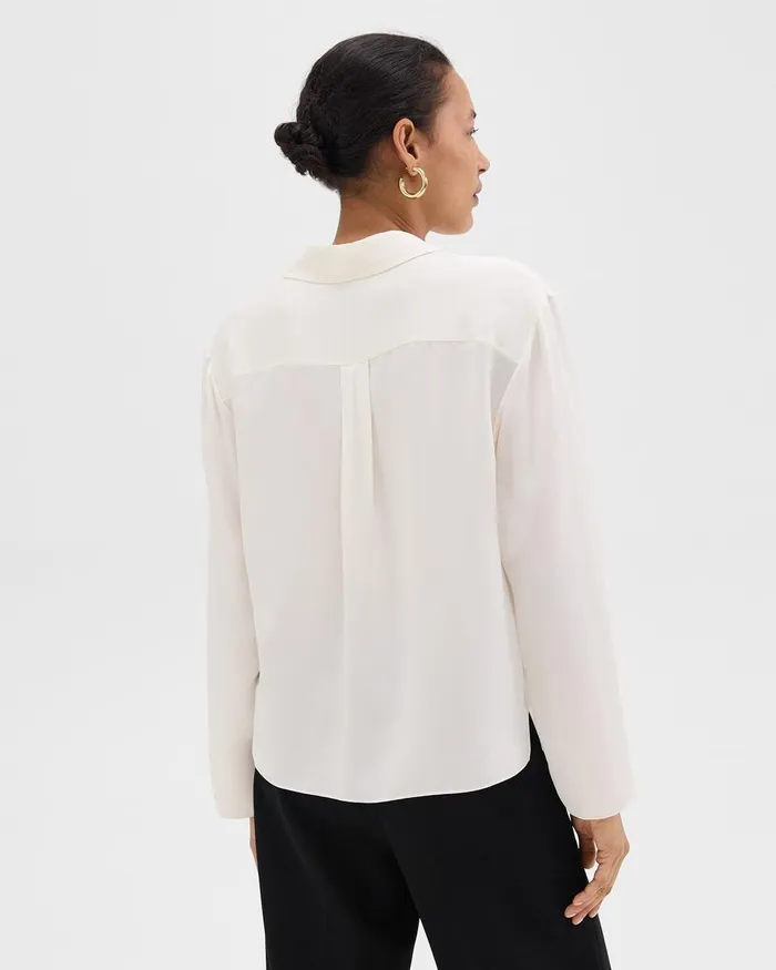Women Tops Theory Notched Lapel Blouse In Silk Georgette Ivory