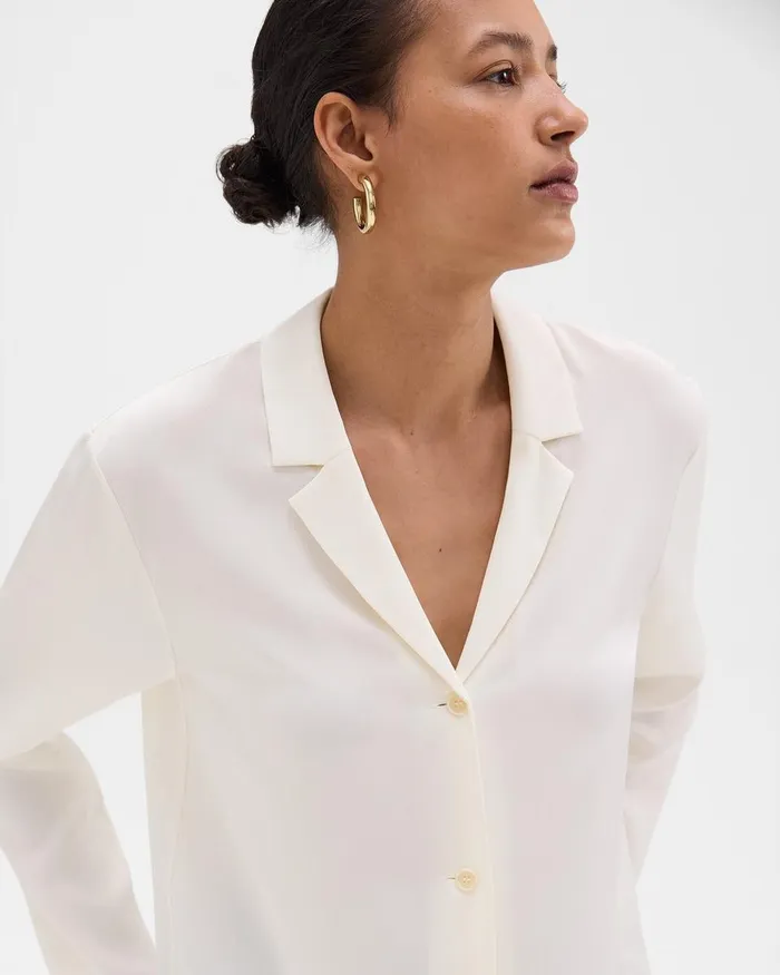 Women Tops Theory Notched Lapel Blouse In Silk Georgette Ivory
