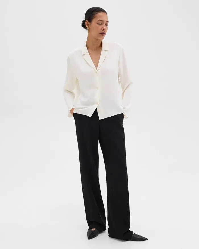 Women Tops Theory Notched Lapel Blouse In Silk Georgette Ivory