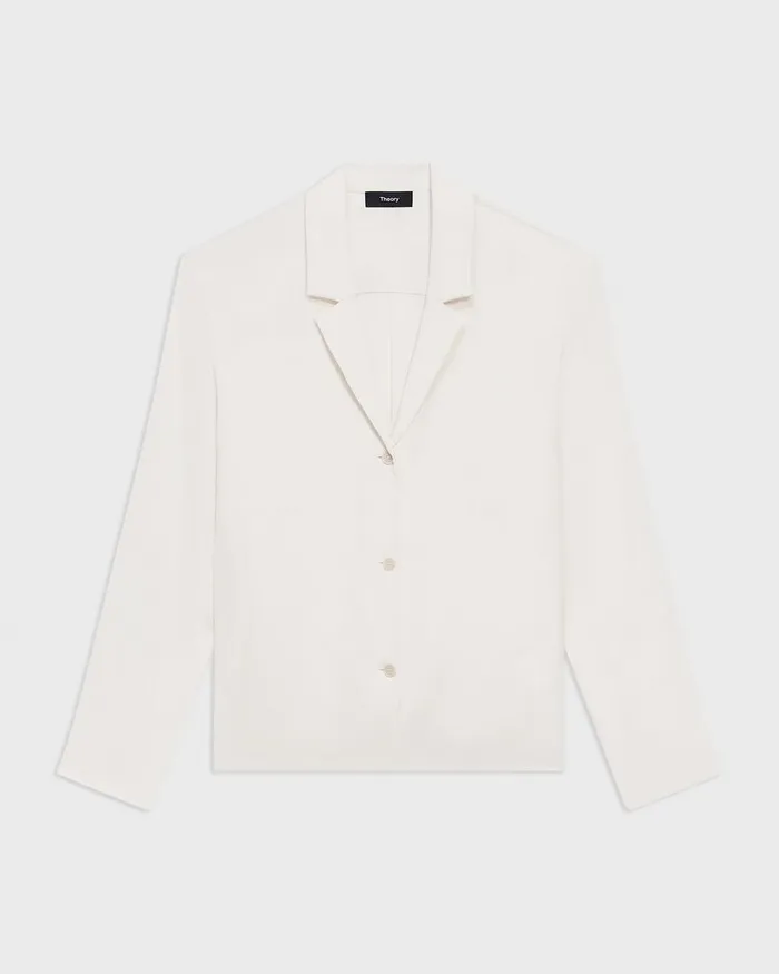 Women Tops Theory Notched Lapel Blouse In Silk Georgette Ivory