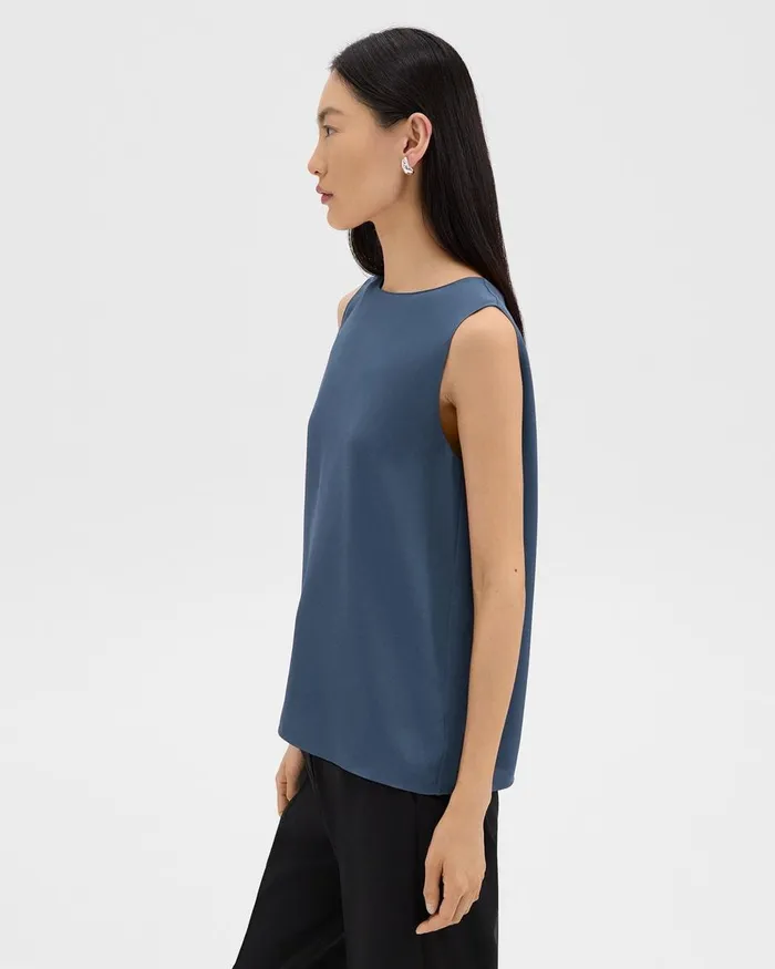 Women Tops Theory Shell Top In Silk Georgette Ash Blue
