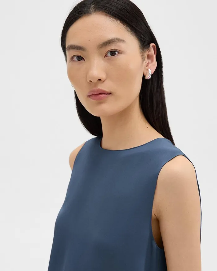 Women Tops Theory Shell Top In Silk Georgette Ash Blue