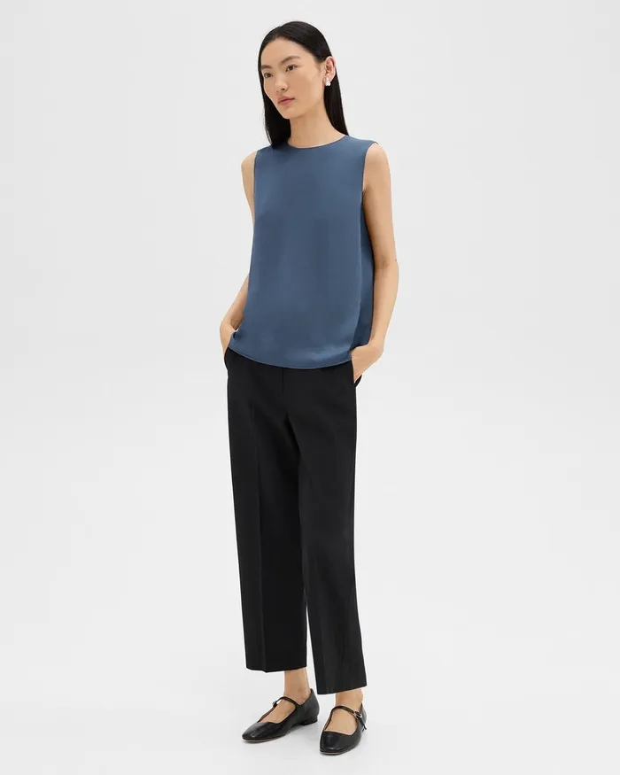 Women Tops Theory Shell Top In Silk Georgette Ash Blue