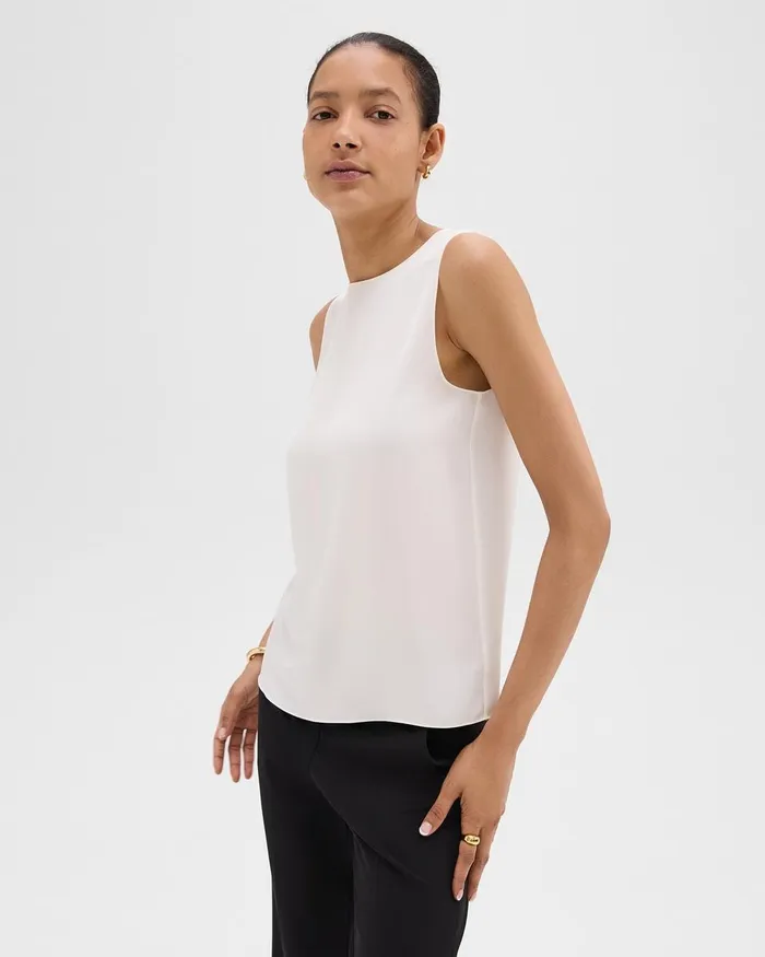 Women Tops Theory Shell Top In Silk Georgette Ivory