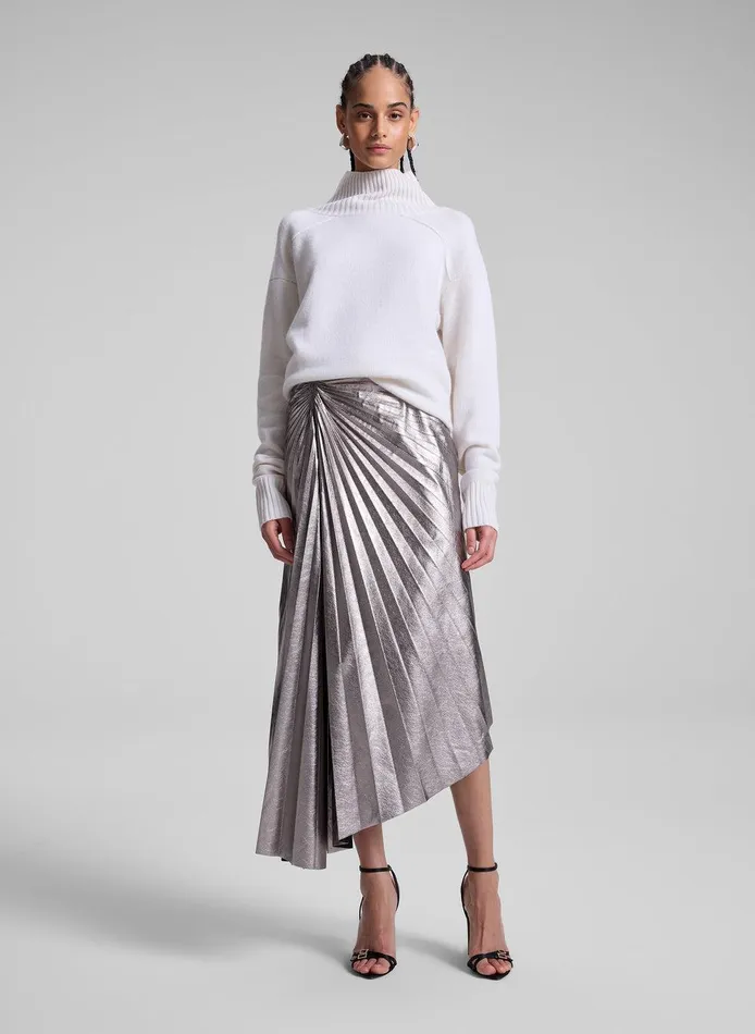 Women Tracy Metallic Vegan Leather Skirt Smoky Silver ALC Bottoms