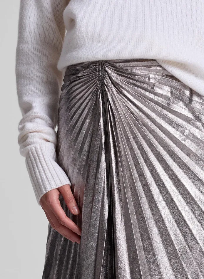 Women Tracy Metallic Vegan Leather Skirt Smoky Silver ALC Bottoms