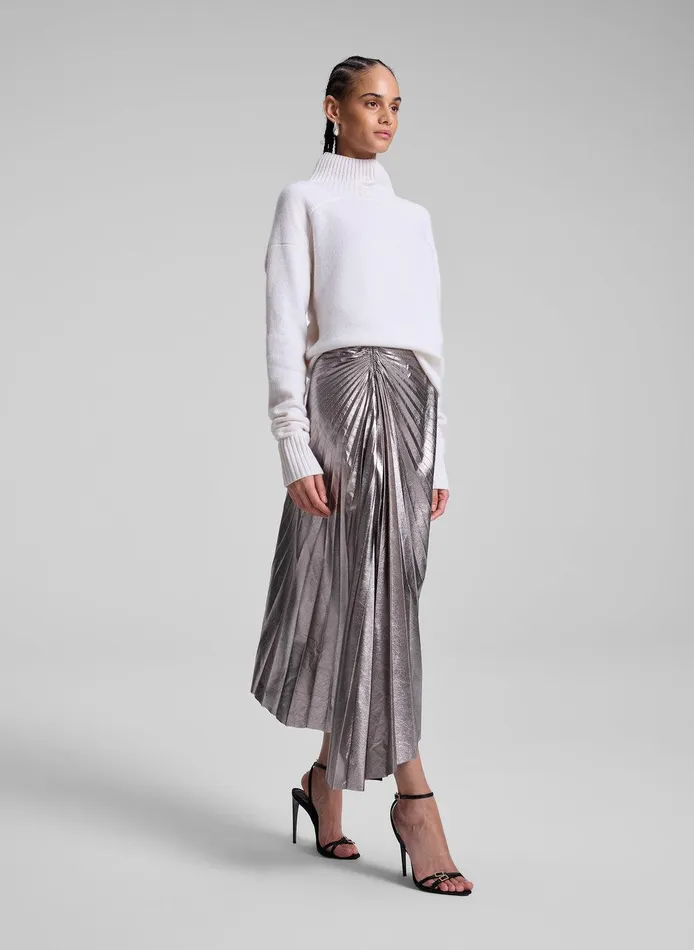 Women Tracy Metallic Vegan Leather Skirt Smoky Silver ALC Bottoms