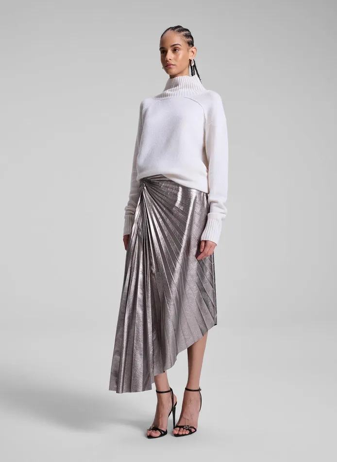 Women Tracy Metallic Vegan Leather Skirt Smoky Silver ALC Bottoms