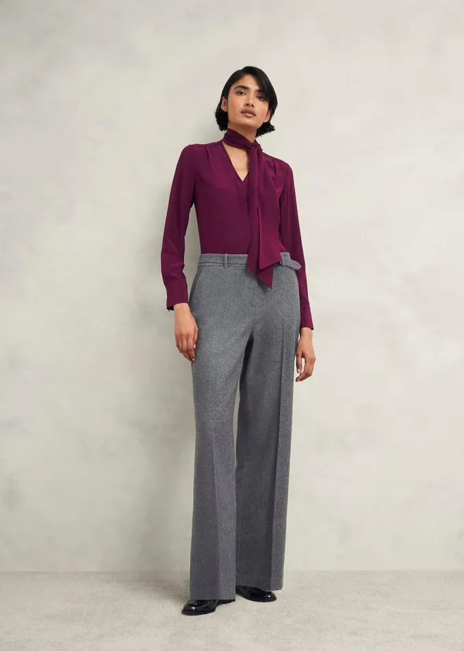 Women Trousers Hobbs Elsie Wool Blend Wide Trousers Grey