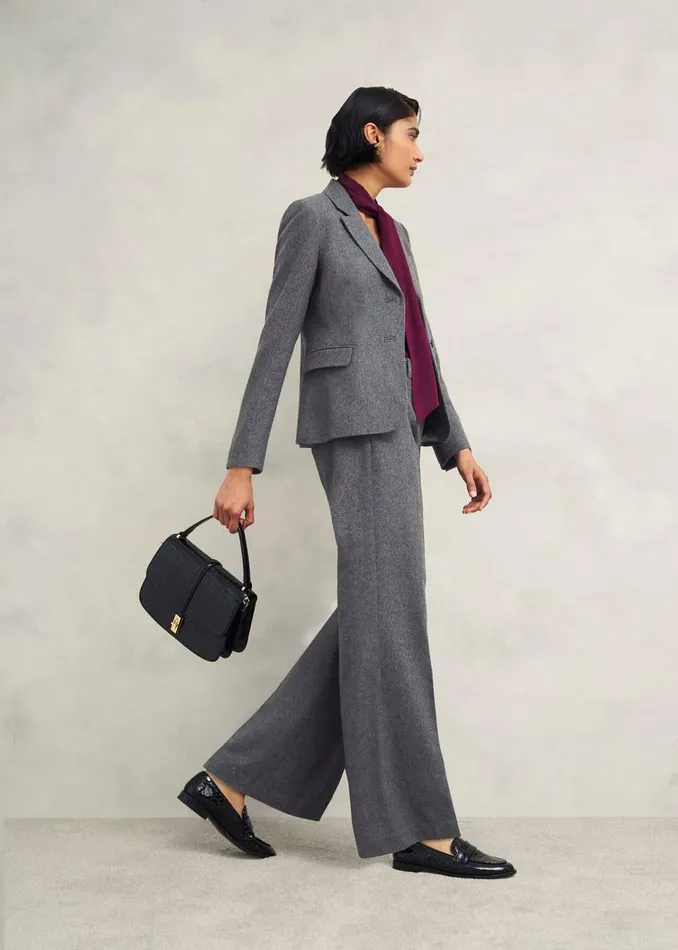 Women Trousers Hobbs Elsie Wool Blend Wide Trousers Grey