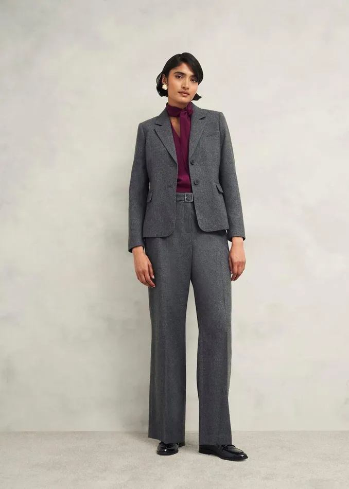 Women Trousers Hobbs Elsie Wool Blend Wide Trousers Grey