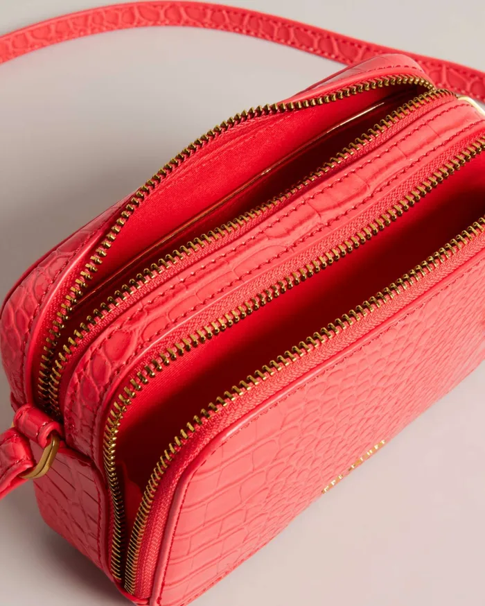 Women VALTINA 8211 Faux Leather Snake Effect Camera Bag Coral Ted Baker Crossbody Bags