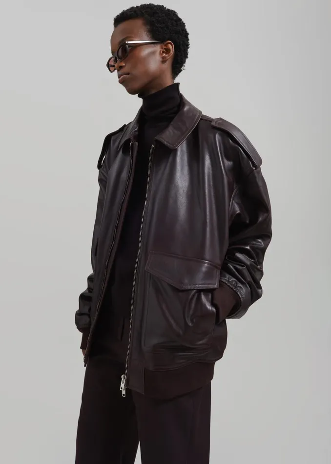 Women Viper Leather Jacket 8211 Dark Plum The Frankie Shop Outerwear