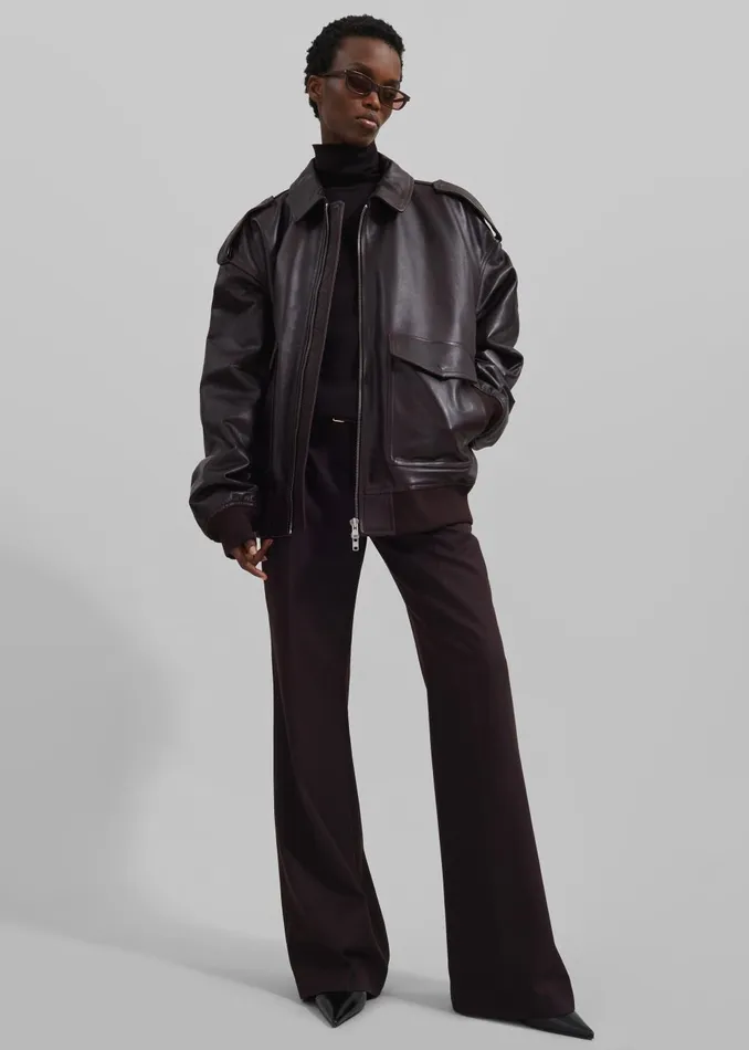 Women Viper Leather Jacket 8211 Dark Plum The Frankie Shop Outerwear