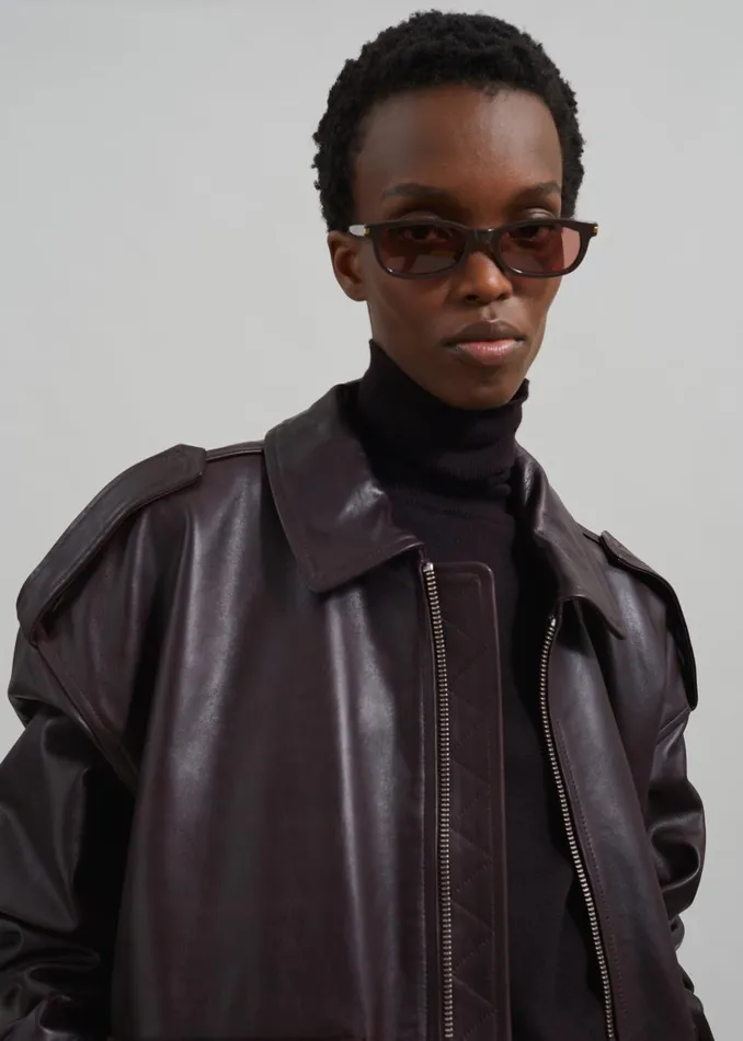 Women Viper Leather Jacket 8211 Dark Plum The Frankie Shop Outerwear