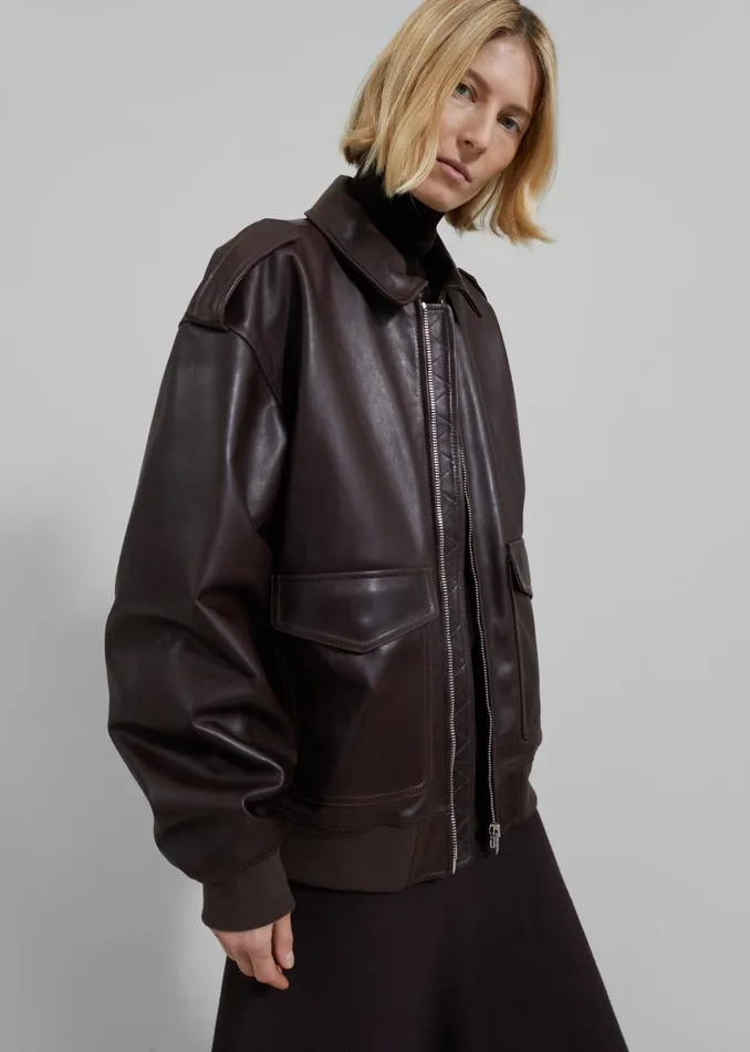 Women Viper Leather Jacket 8211 Dark Plum The Frankie Shop Outerwear
