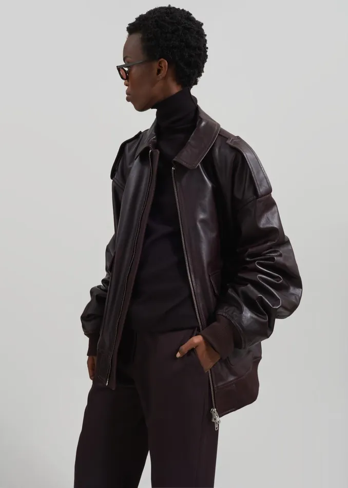 Women Viper Leather Jacket 8211 Dark Plum The Frankie Shop Outerwear