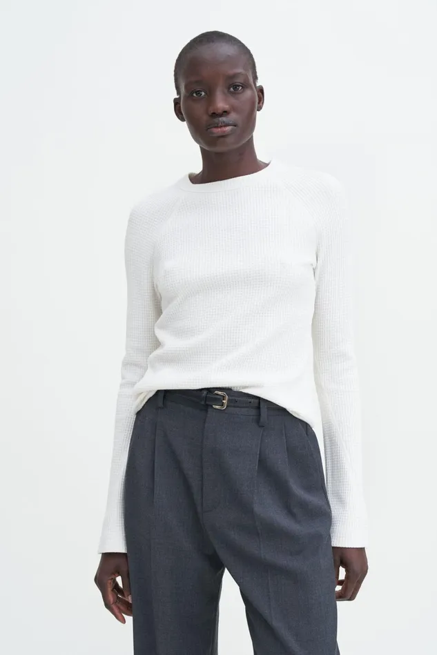 Women Waffle Sweater Natural White Filippa K Tops
