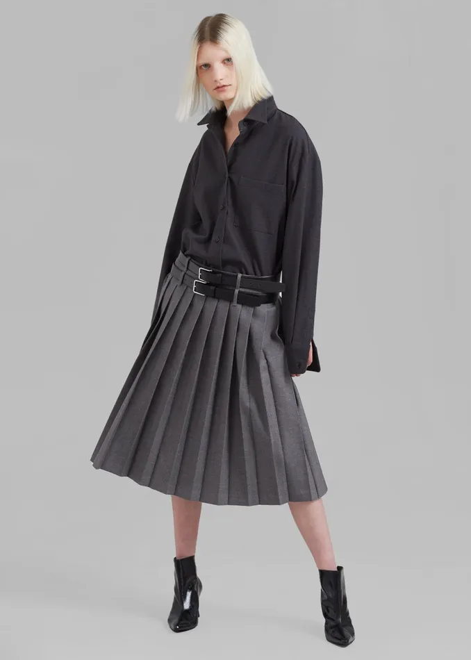 Women Wednesday Belted Pleated Skirt 8211 Dark Grey Melange The Frankie Shop Bottoms