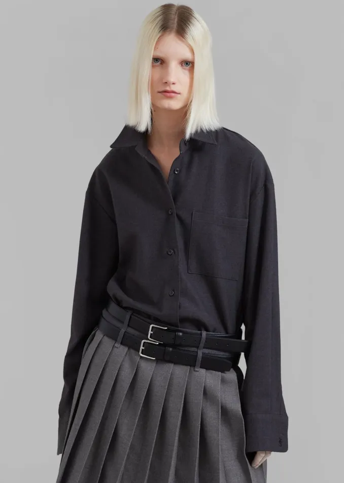 Women Wednesday Belted Pleated Skirt 8211 Dark Grey Melange The Frankie Shop Bottoms