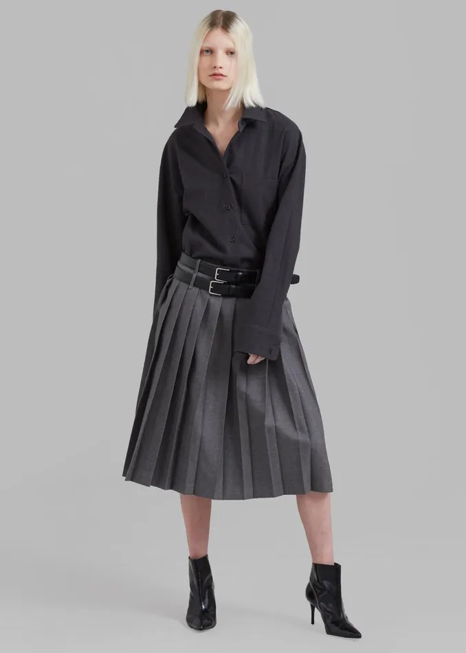 Women Wednesday Belted Pleated Skirt 8211 Dark Grey Melange The Frankie Shop Bottoms