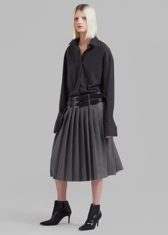 Women Wednesday Belted Pleated Skirt 8211 Dark Grey Melange The Frankie Shop Bottoms
