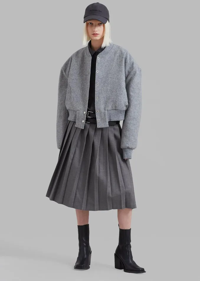 Women Wednesday Belted Pleated Skirt 8211 Dark Grey Melange The Frankie Shop Bottoms